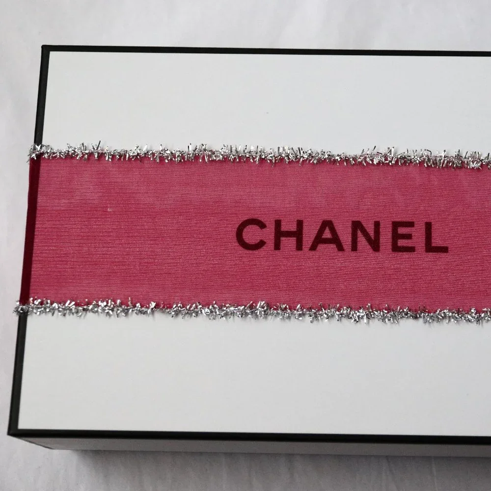 CHANEL Signature Medium White Gift Box with Pink Organza Ribbon